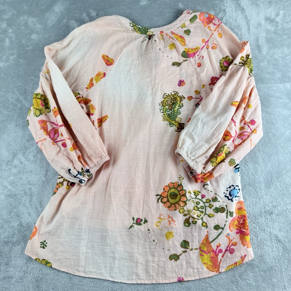Melissa McCarthy Seven7 Top Womens Large Pink Floral Tasseled Puff Sleeve Boho - Picture 2 of 13